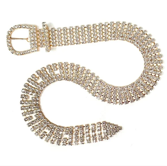 Gold Crystal Embellished Chain Shiny Bling Belt Cute Fashion Statement Accessory - Picture 3 of 3